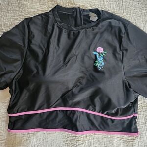 Torrid Black Swim Rashguard with Rose Snake Design